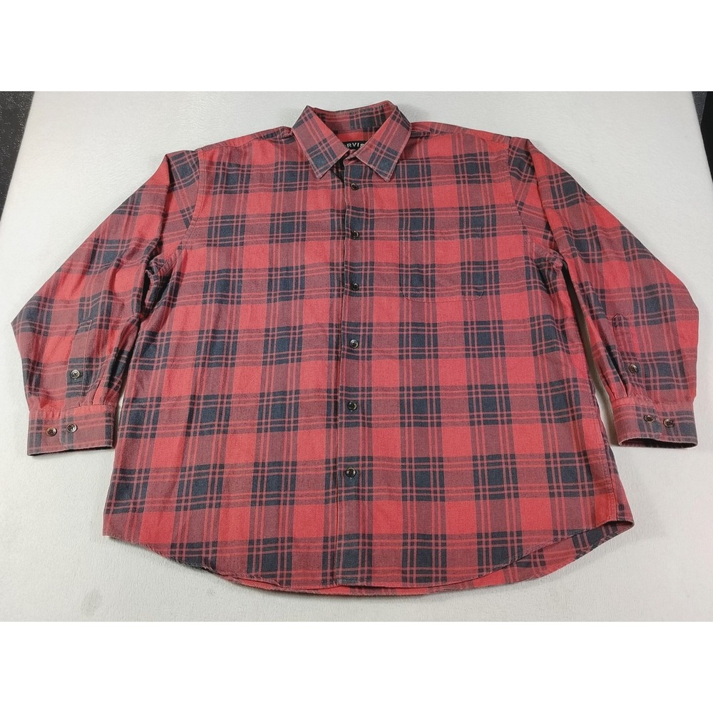 Orvis Shirt Mens 2XL Red Plaid Flannel Long Sleeve Wool Blend Outdoor Cabincore